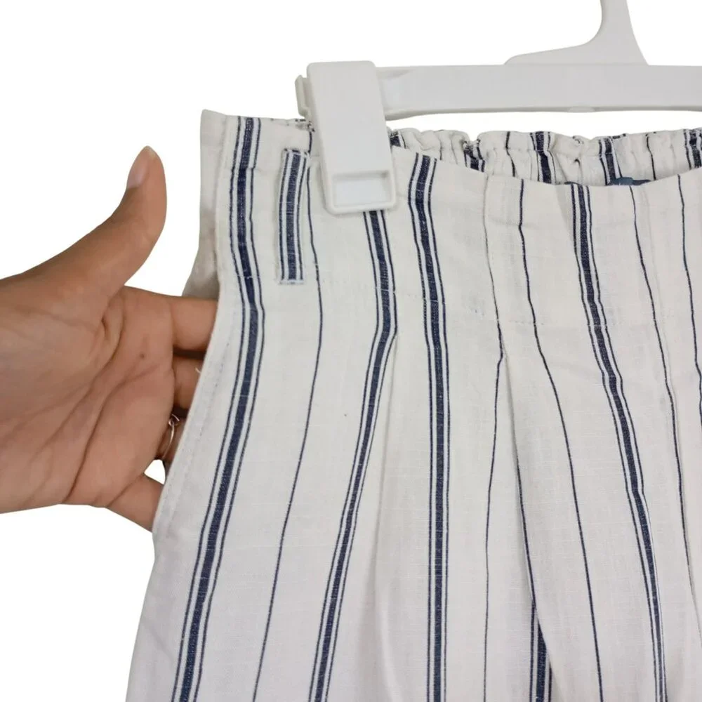 Indigo Rising Pants Cropped Striped Linen Cotton Blend Size M Womens